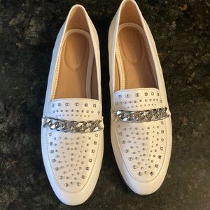NEW!! BCBG white stud loafers